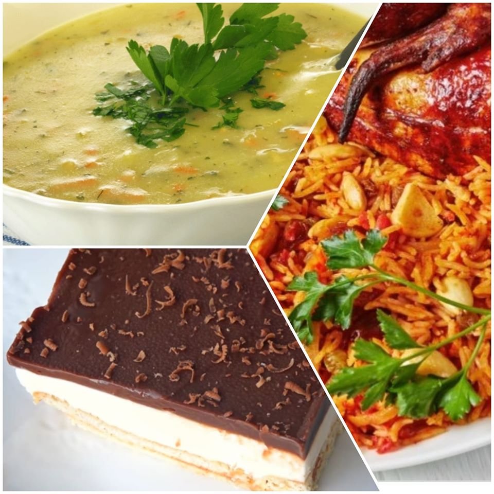 كبسة الدجاج و شوربة الشوفان و حلى بارد